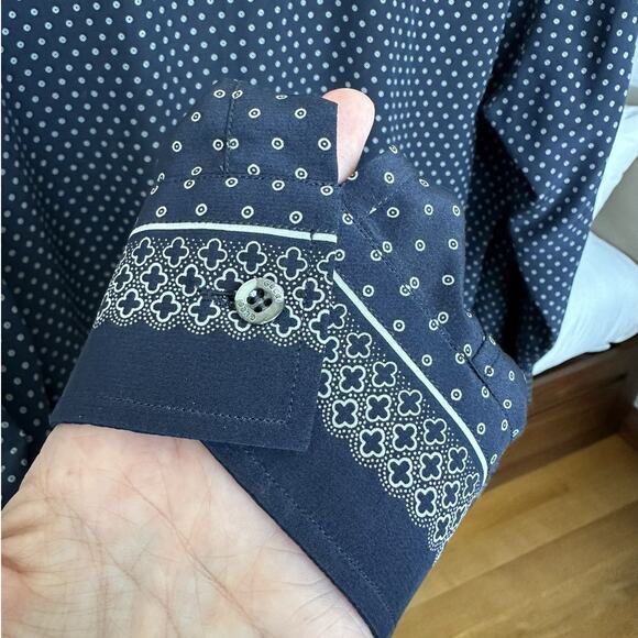 Gucci Silk Shirt Blue w/ Tile design size IT 50 Slim fit Button front - Picture 5 of 11